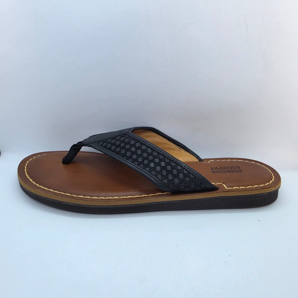 Johnston & Murphy Mens 9M Woven Leather Flip Flop Sandals Black Brown 25-3665 - Picture 6 of 9
